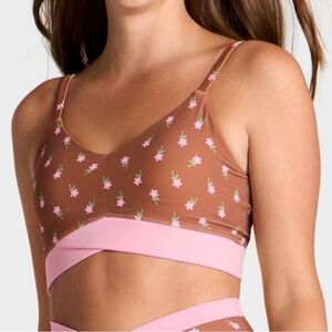 JOY LAB Brown Pink Floral  Sports Bra Womens Size Medium New